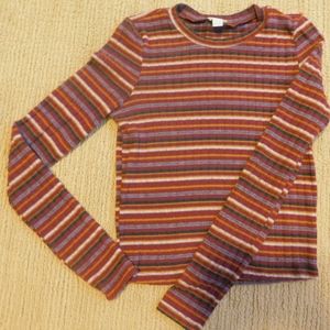 Garage Fuzzy Striped Small Sweater Fall Colors